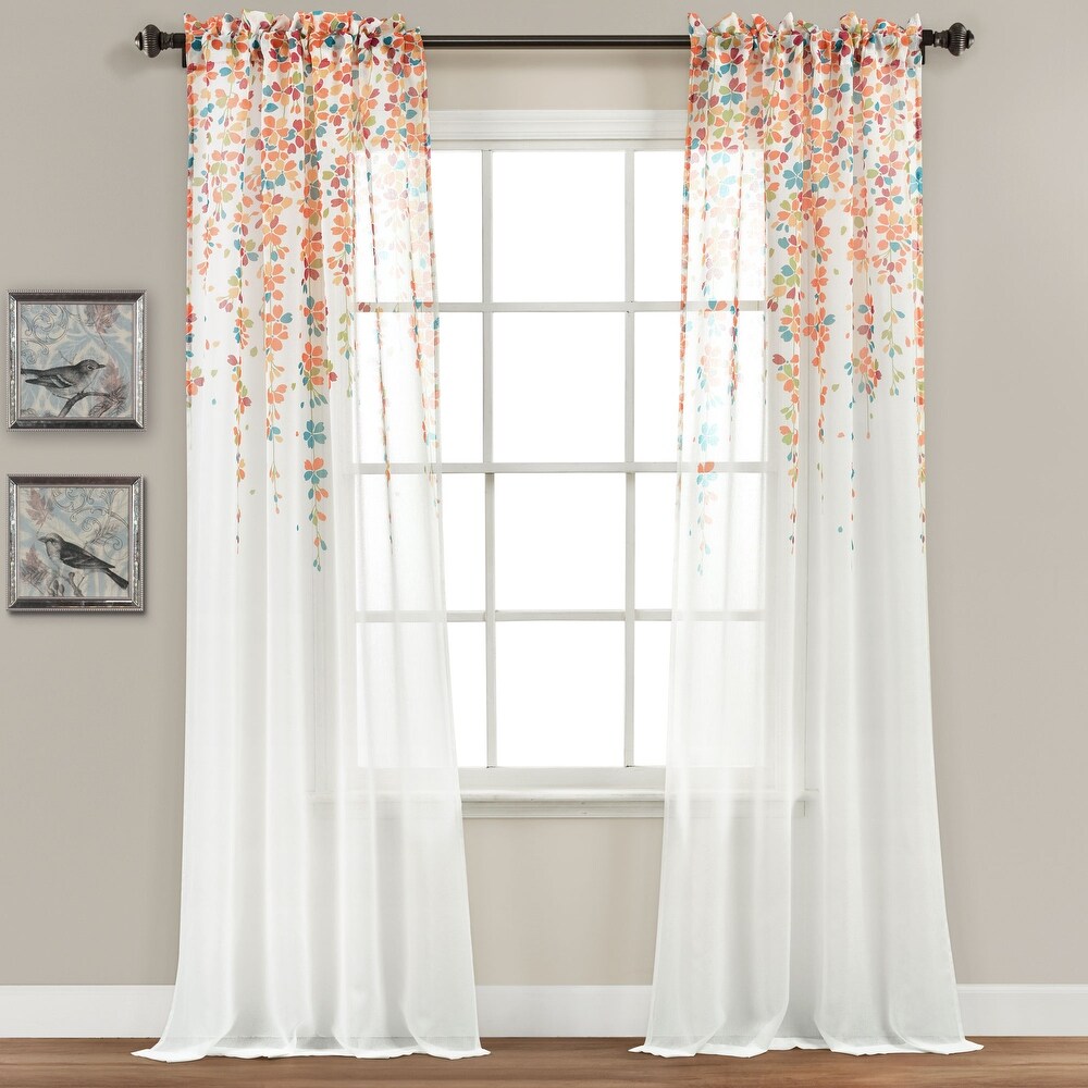 Lush Decor Weeping Flower Sheer Window Curtain Panel Pair   84\