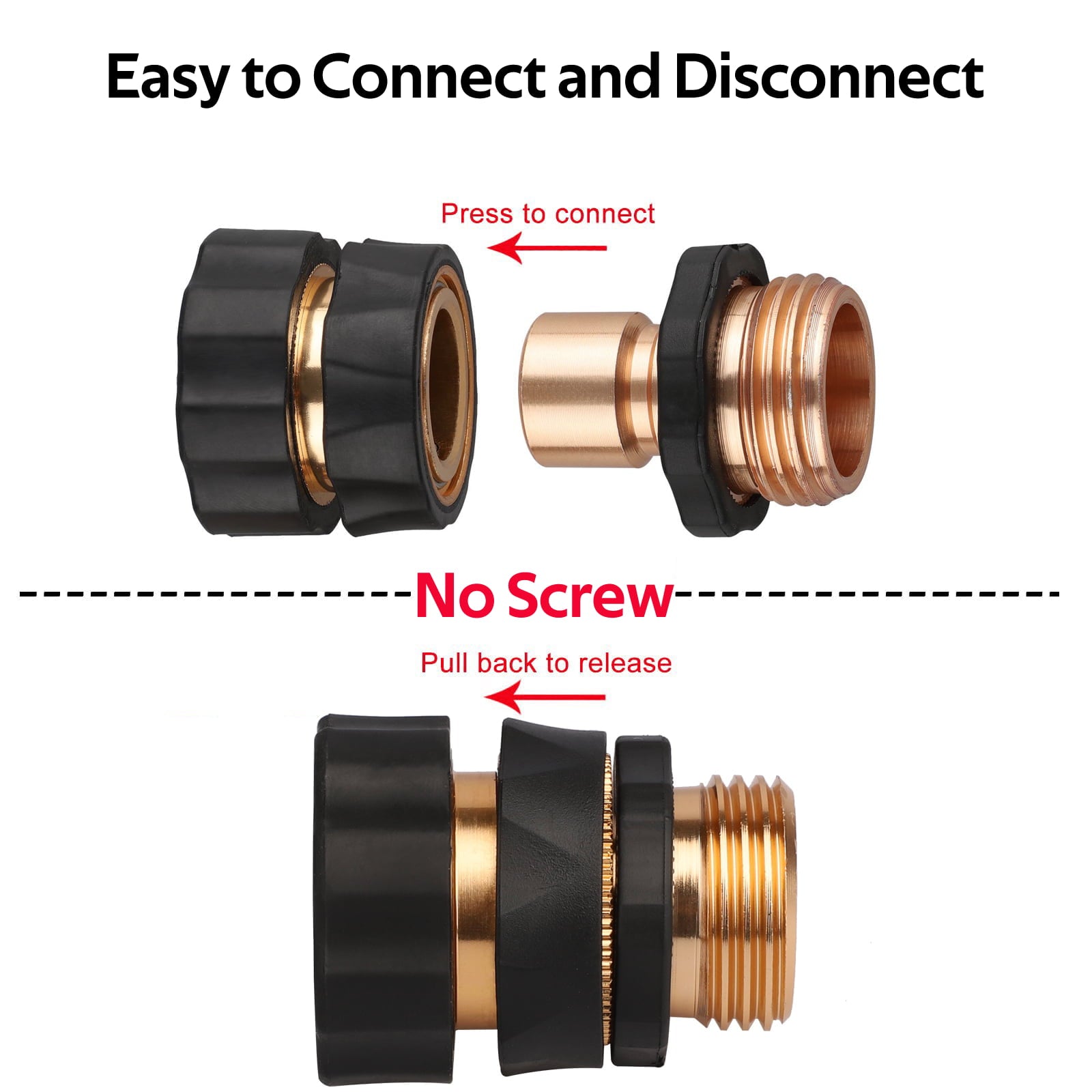 EEEkit 4 Set Garden Hose Quick Release Connect Coupler， Male and Female Metal Hose Fitting Quick Connector， No Leaking Water Hoses Quick Disconnect Adapter