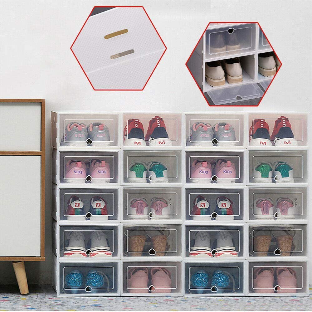 TFCFL 20pc Foldable Plastic Transparent Shoe Box Storage Clear Organizer Stackable Box