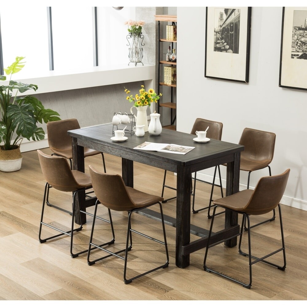 Roundhill Furniture Lotusville 7 pc. Counter height Black Wood Dining Set