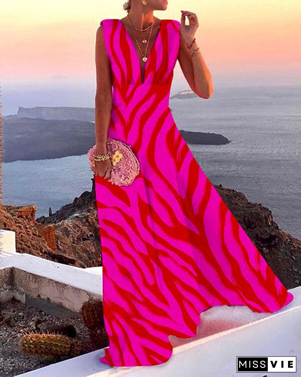 Elegant Print Sleeveless Maxi Dress