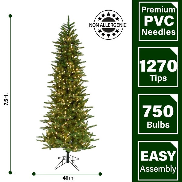 Fraser Hill Farm 7.5 Ft. Carmel Pine Slim Artificial Christmas Tree with Clear LED String Lighting