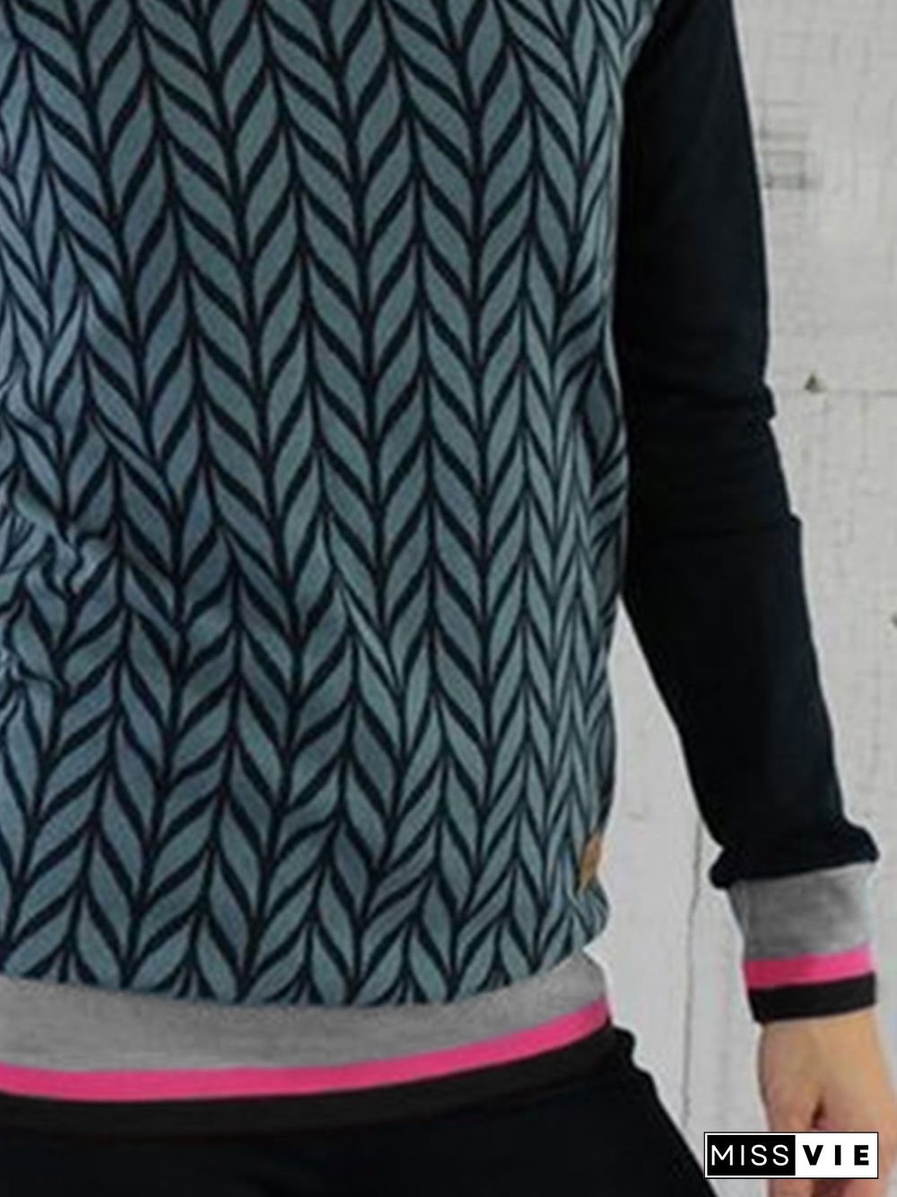 Plus Size Long Sleeve Geometric Printed Casual Shirts Tops