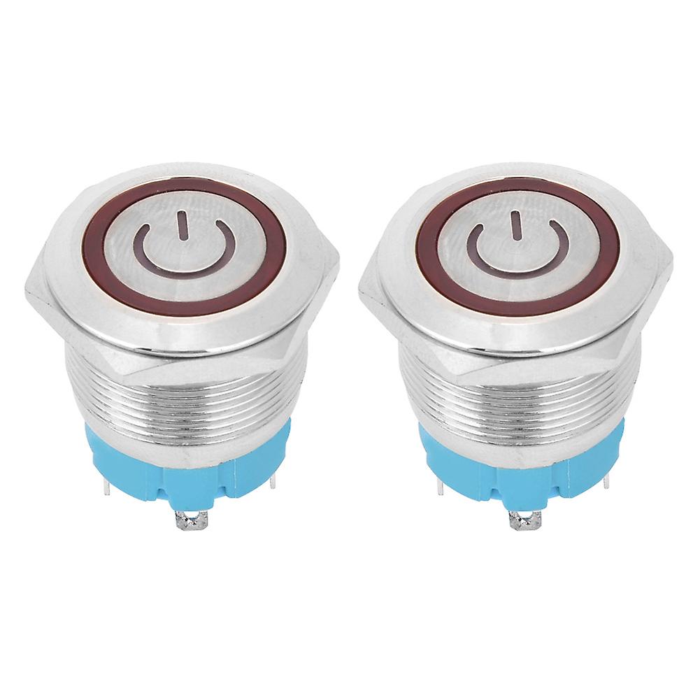 2pcs 22mm Metal Push Button Switch Flat Head Momentary 4 Pin With Power Light Sign Ip65 12-24vdcred