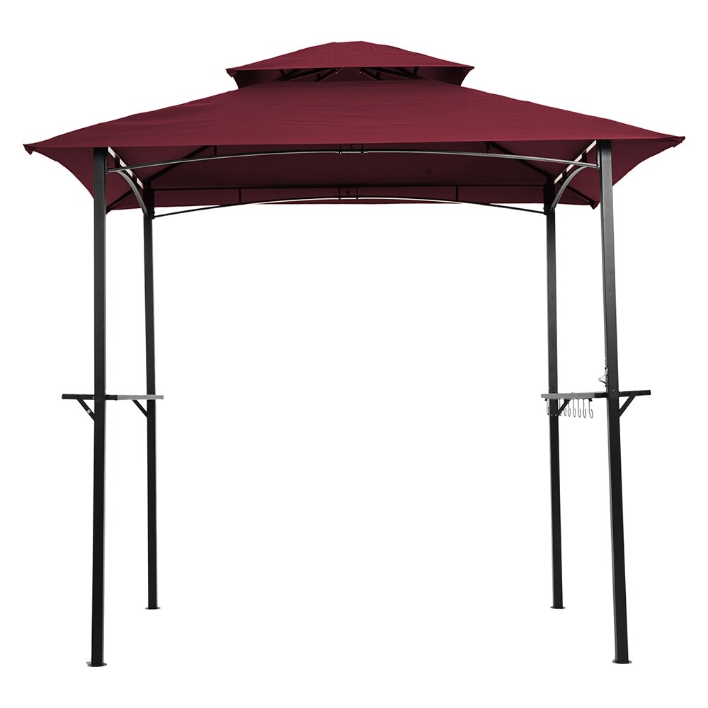 8 x 5Ft Outdoor Grill Gazebo with Double Tier Soft Top Canopy and Hook