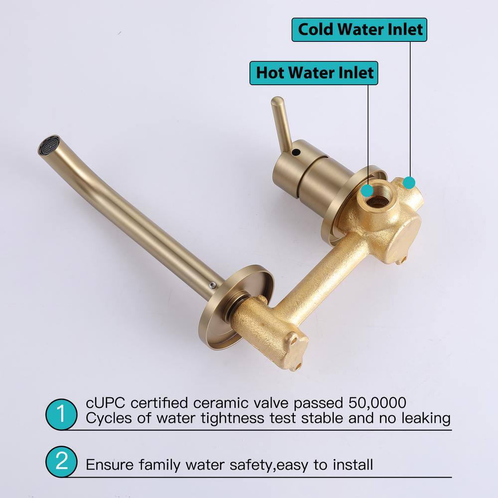 Tomfaucet Modern Single-Handle Wall Mounted Faucet Bathroom Sink Faucet in Brushed Gold TFG3306BG