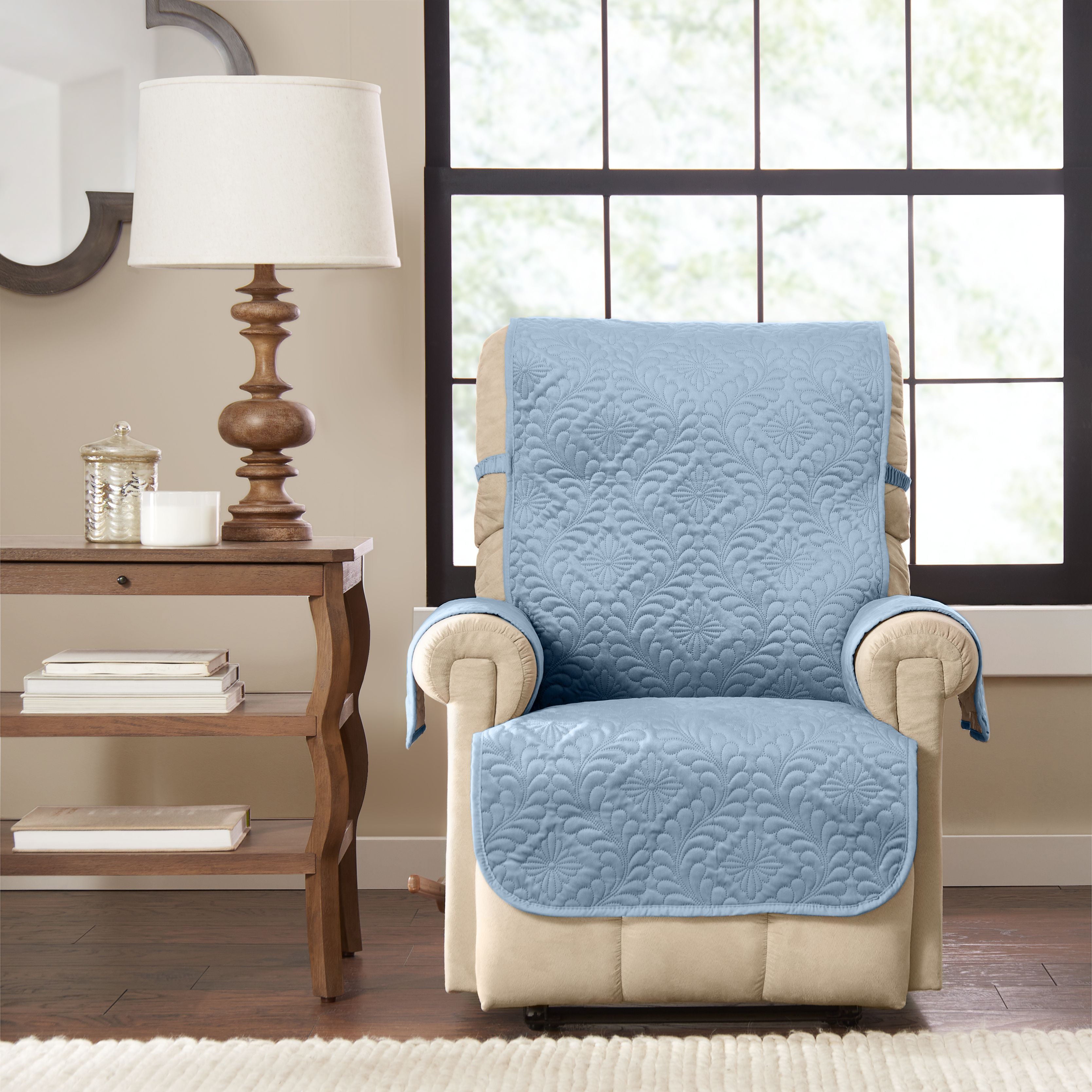 Innovative Textile Solutions Rosedale Solid Damask 1-Piece Recliner Wing Furniture Protector, Blue