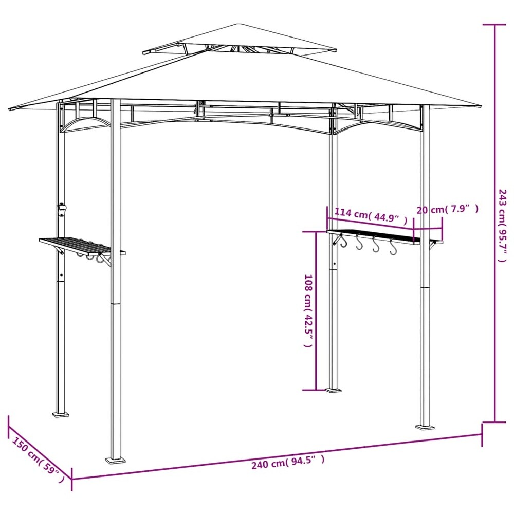 vidaXL BBQ Gazebo with Side Shelves Anthracite 94.5\