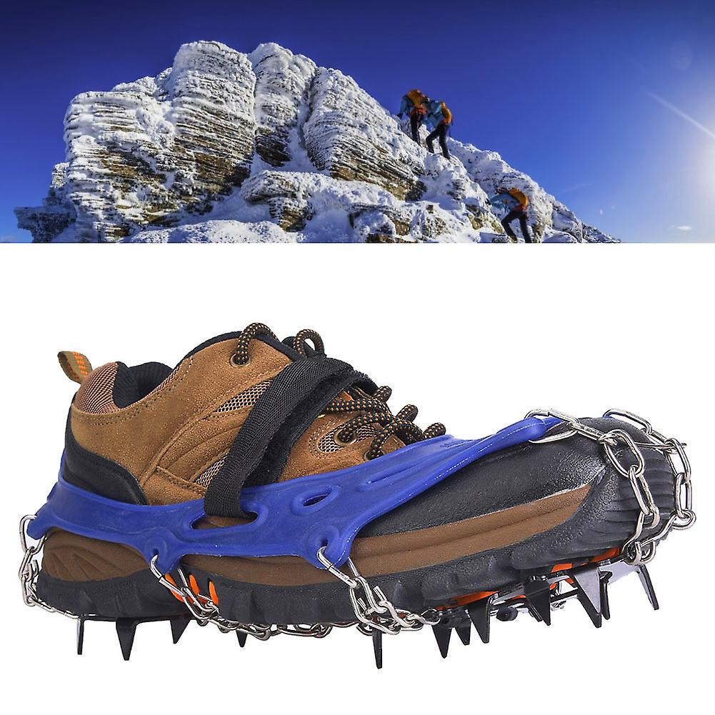 1 Pair Universal 14 Teeth Anti Slip Ice Cleat Shoe Grips Spikes Cleats Crampons For Hiking Climbingblue