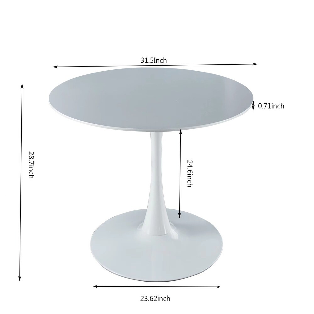 5 pieces Round Dining Table Set with Upholstered Dining Chairs  White