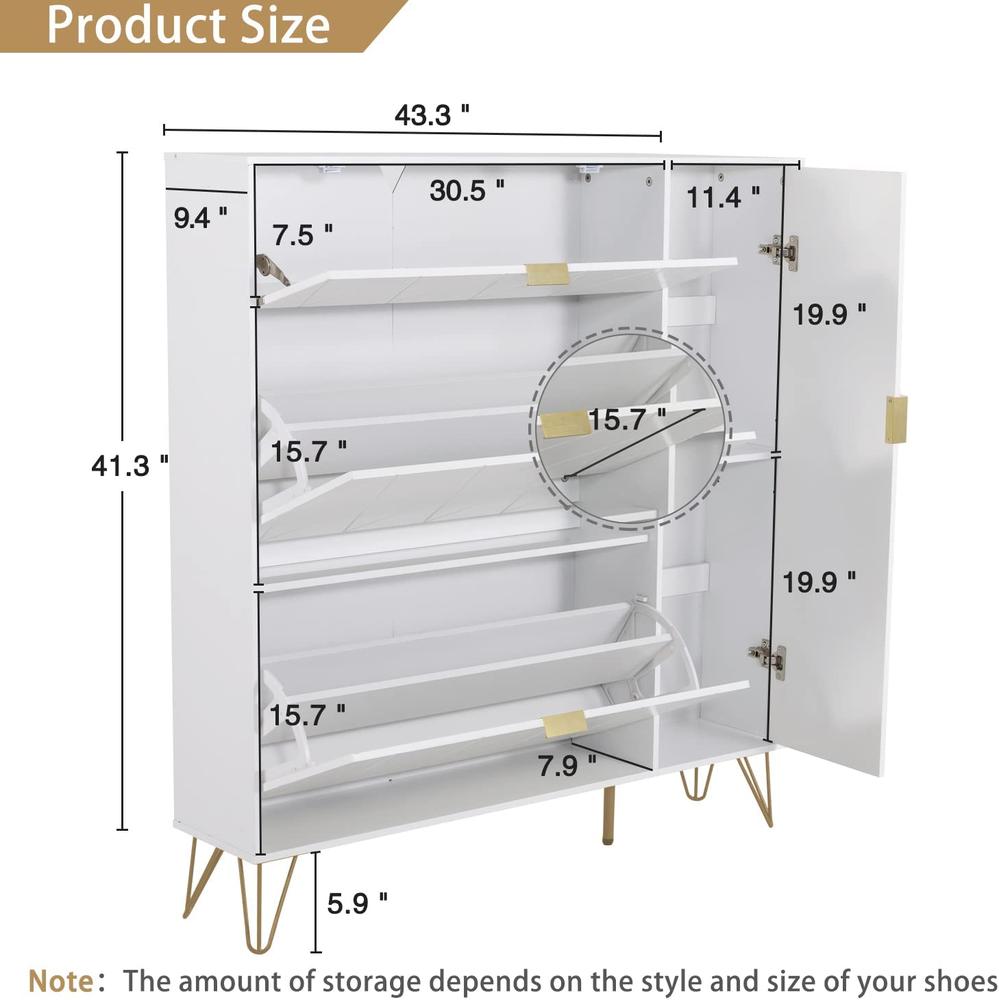 Eclife Free Standing Tipping Bucket Shoes Cabinets Shoe Rack Cabinet Modern Shoes Organizer with 3 Flip Drawers and Storage Shelves， White