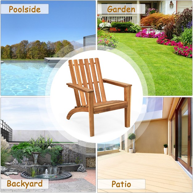 Costway Patio Acacia Wood Adirondack Chair Lounge Armchair Durable Outdoor Garden Yard