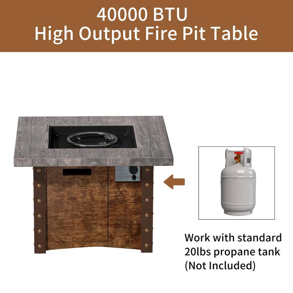 Clihome Outdoor Brown 34.5 in. Square Propane Fire Pit with Waterproof Cover CL-F860-A