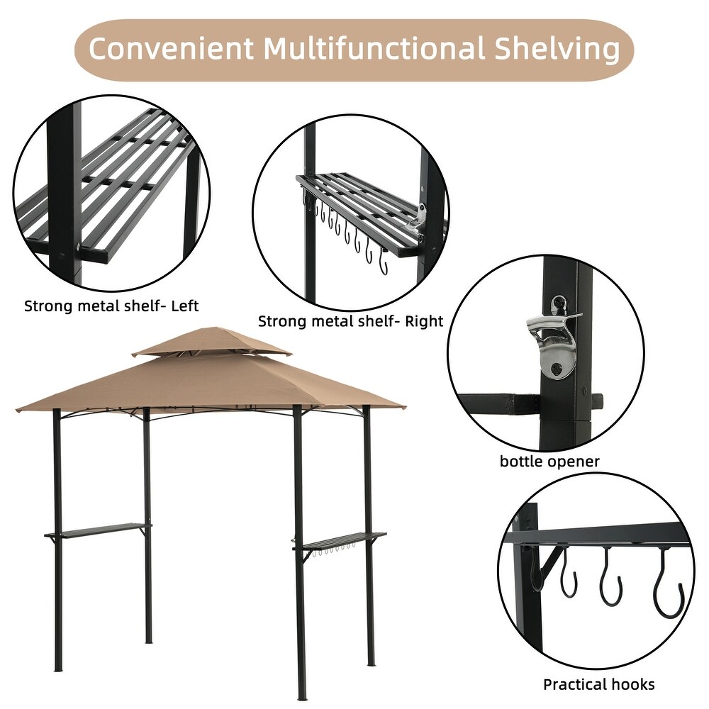 Outdoor Grill Gazebo 8 x 5 Ft  Shelter Tent  Double Tier Soft Top Canopy and Steel Frame with hook and Bar Counters