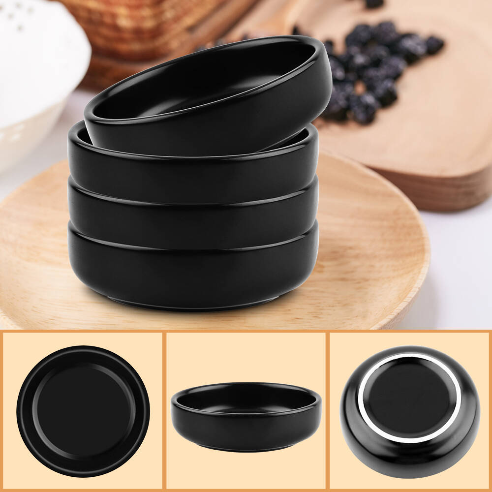 Gutsdoor 3.5 Ceramic Soy Sauce Dishes Set of 4 Small Porcelain Side Dish Multipurpose Single Color Black Seasoning Bowls