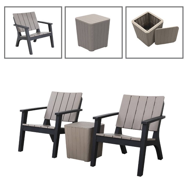 Enzo 3pc Faux Wood All weather Conversation Chat Set Black gray Dukap