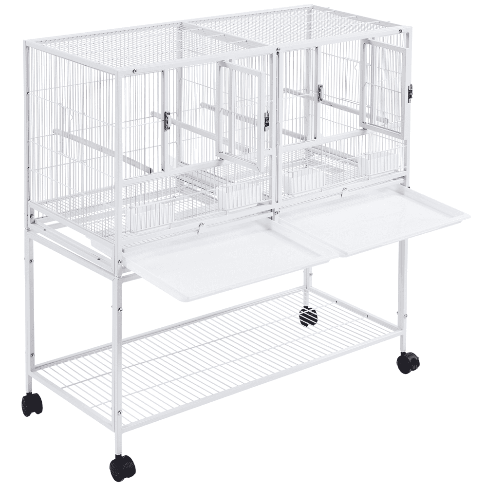 Easyfashion Rolling Bird Stackable Divided Breeder Cage for Small Birds， White