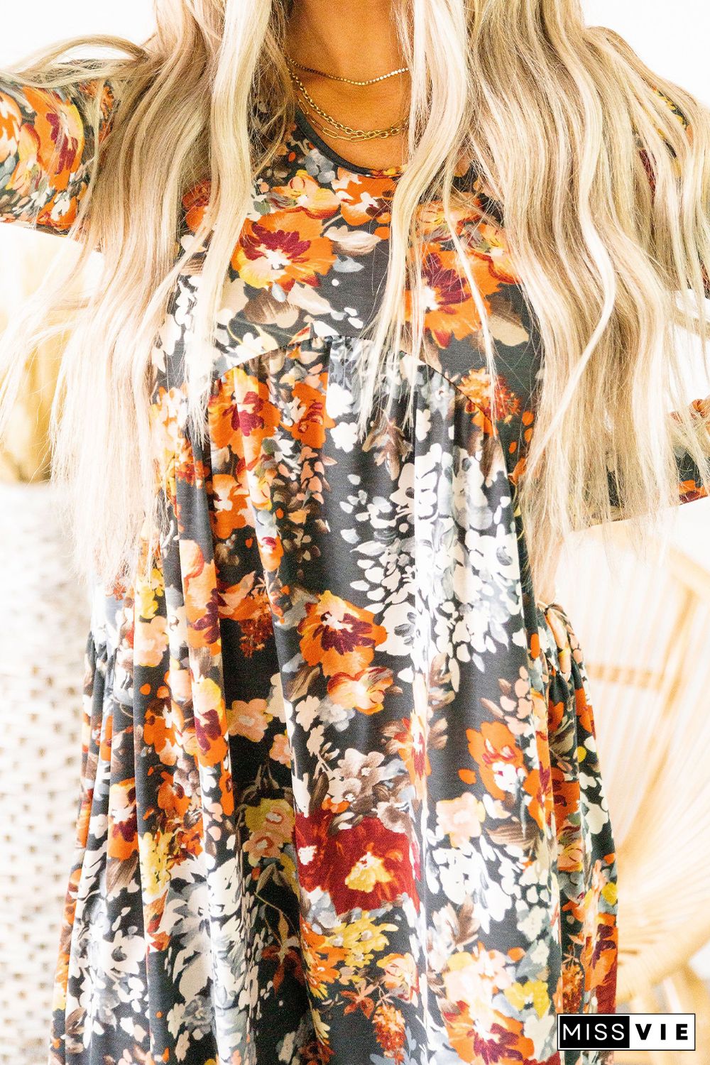 Floral Print Ruched Long Sleeve Dress