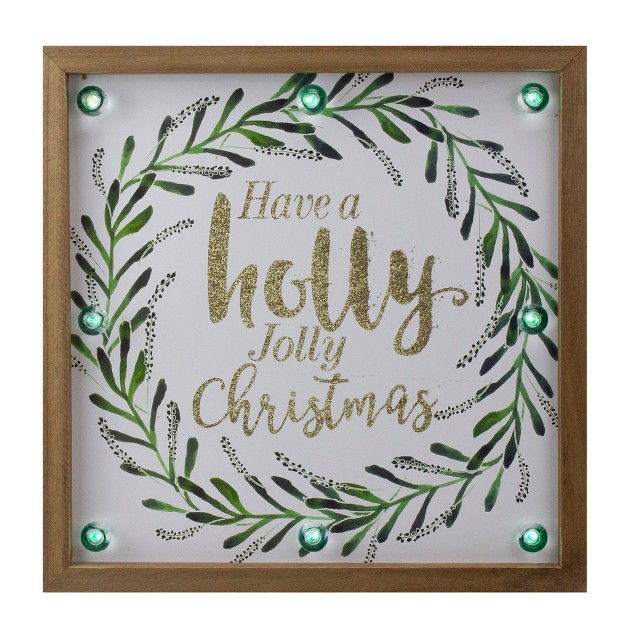 Lighted quot holly Jolly quot With A Green Wreath Wood Christmas Plaque