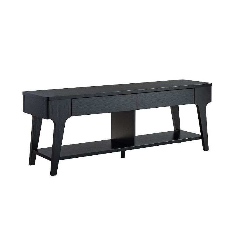 FC Design 60W Contemporary TV Stand with Two Drawers and Rounded Corners in Black Finish