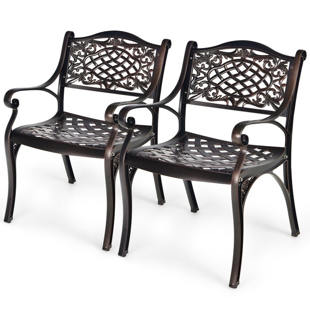 Tangkula 2 4 Pieces Outdoor Bistro Dining Chair Set All weather Cast Aluminum Chairs With Armrests And Curved Seats