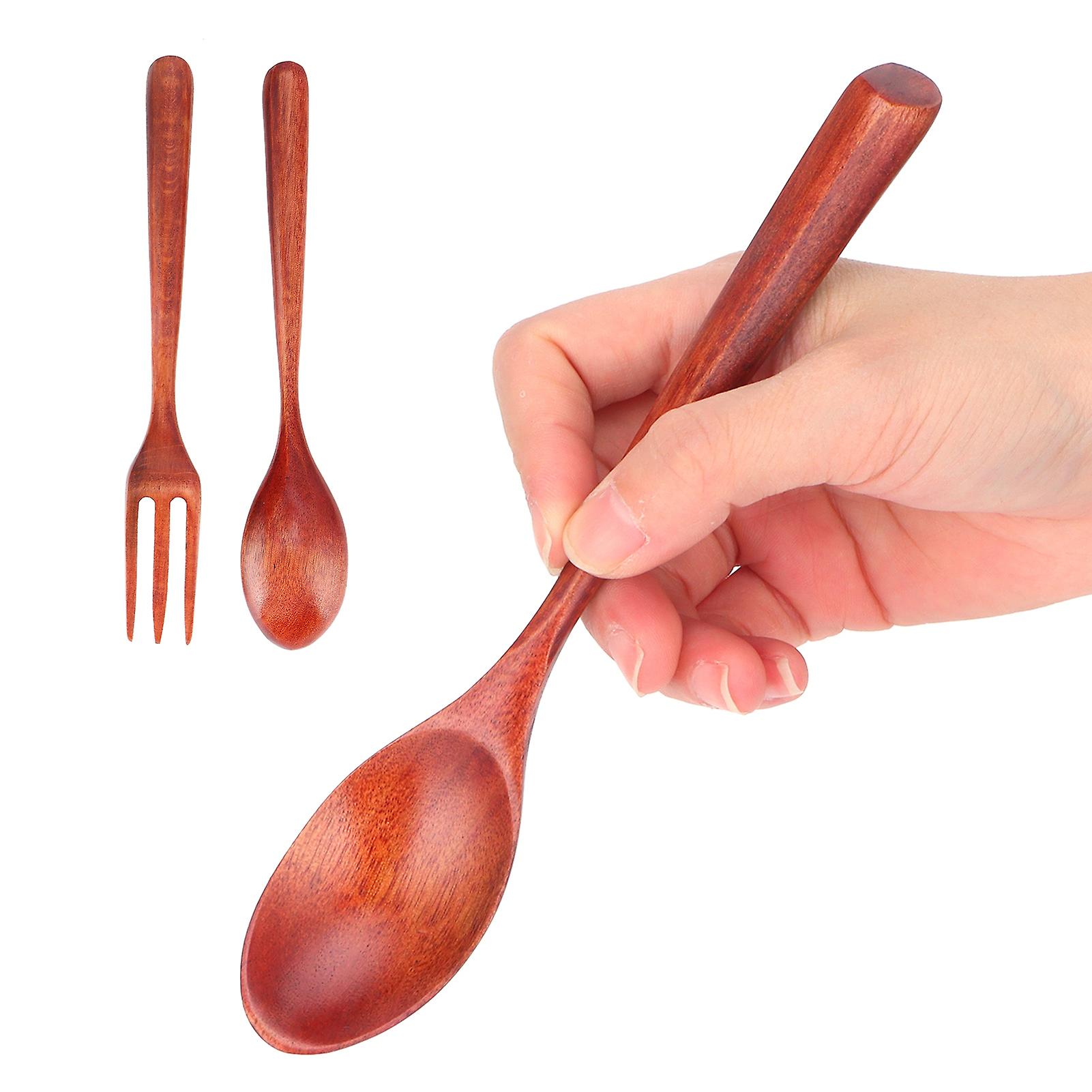 2pcs/set Heat Resistance Wood Fork And Spoon Durable Kitchen Utensil For Home Restaurant Officephoebe Wood