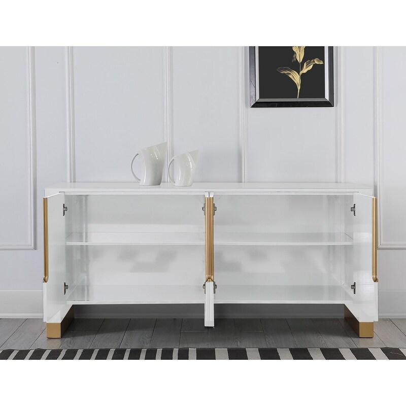 Best Master Furniture Lacquered 4 door Sideboard with Gold Accents