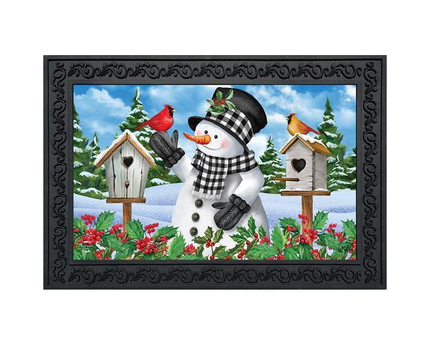 Briarwood Lane Checkered Snowman Winter Doormat Cardinal Pair Ber