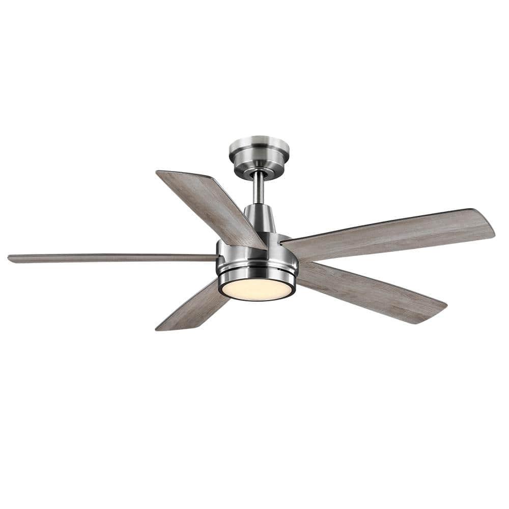 Hampton Bay Fanelee 54 in White Color Changing LED Brushed Nickel Smart Ceiling Fan with Light Kit and Remote Powered by Hubspace