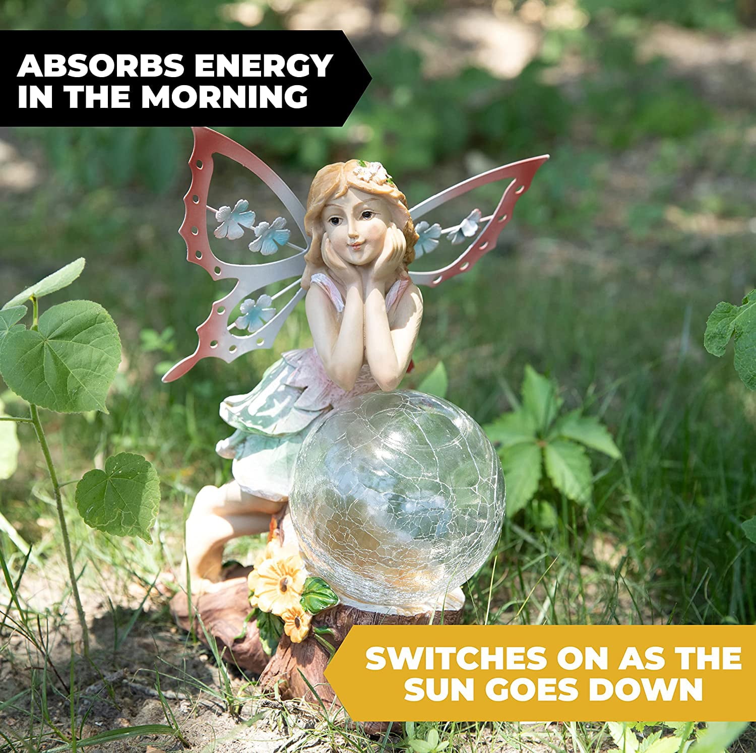 Dawhud Direct | Fairy Solar Powered Outdoor Decor Garden Light With Led Crackled | Polyresin