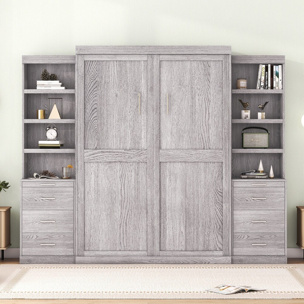 Modern Murphy Bed with Storage Shelves   Drawer  Wall Bed Can Be Folded into a Cabinet  for Bedroom  Living Room or Home Office