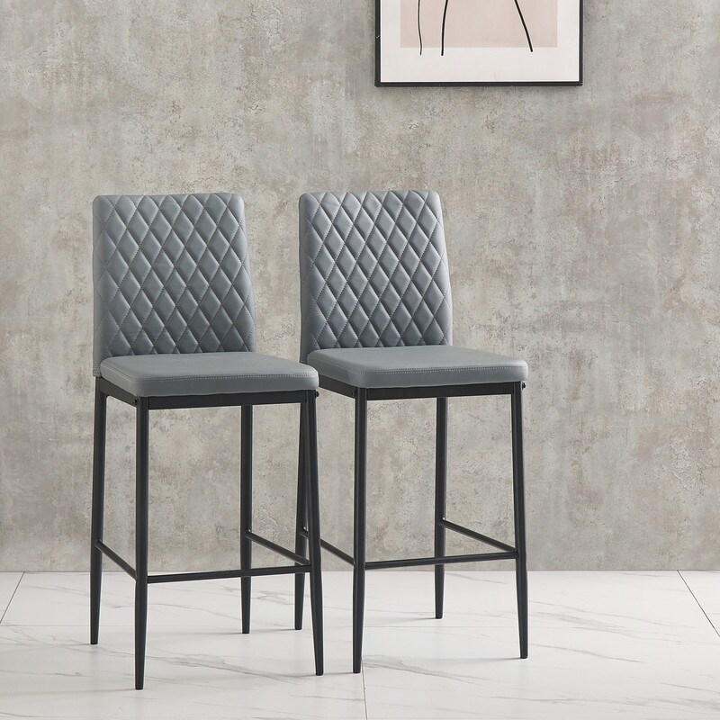 Modern Velvet Bar Stool With Back And Footrest Dark Grey   Set of 2