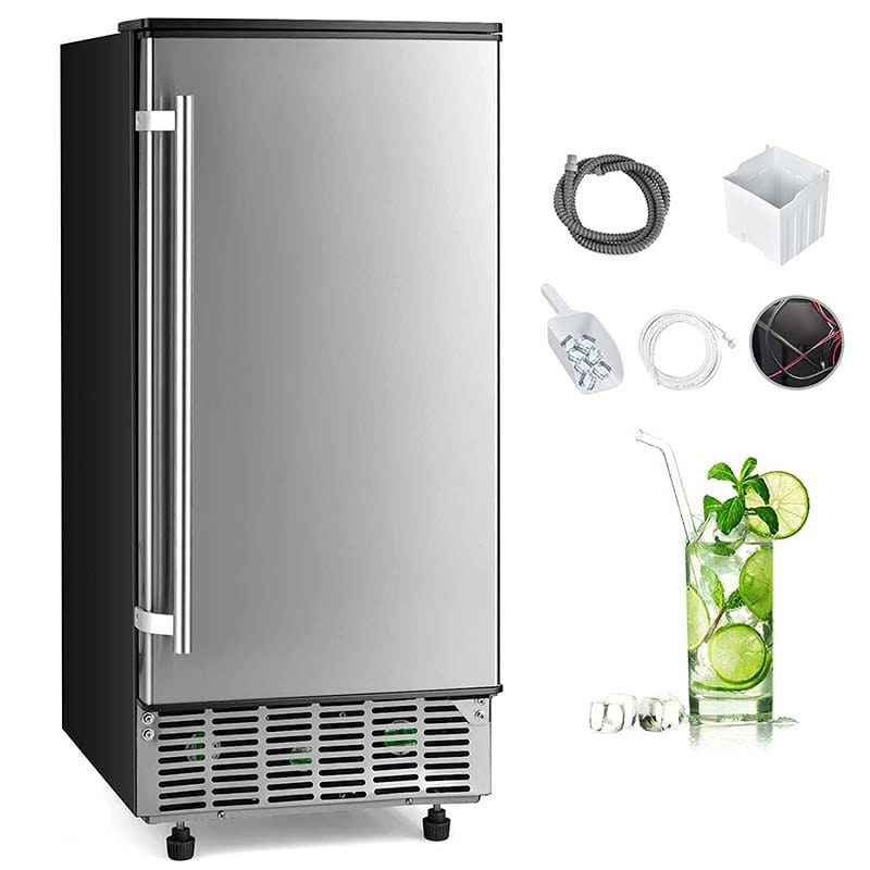 80LBS/24H Commercial Ice Machine Freestanding & Under Counter Ice Cube Maker with Drain Pump & 25lbs Ice Bin