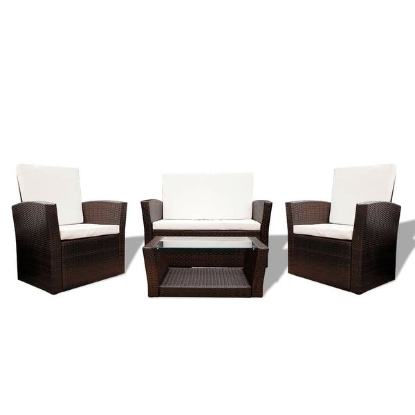 4 Piece Garden lounge set with Cushions Poly Rattan Brown - Overstock - 35107470