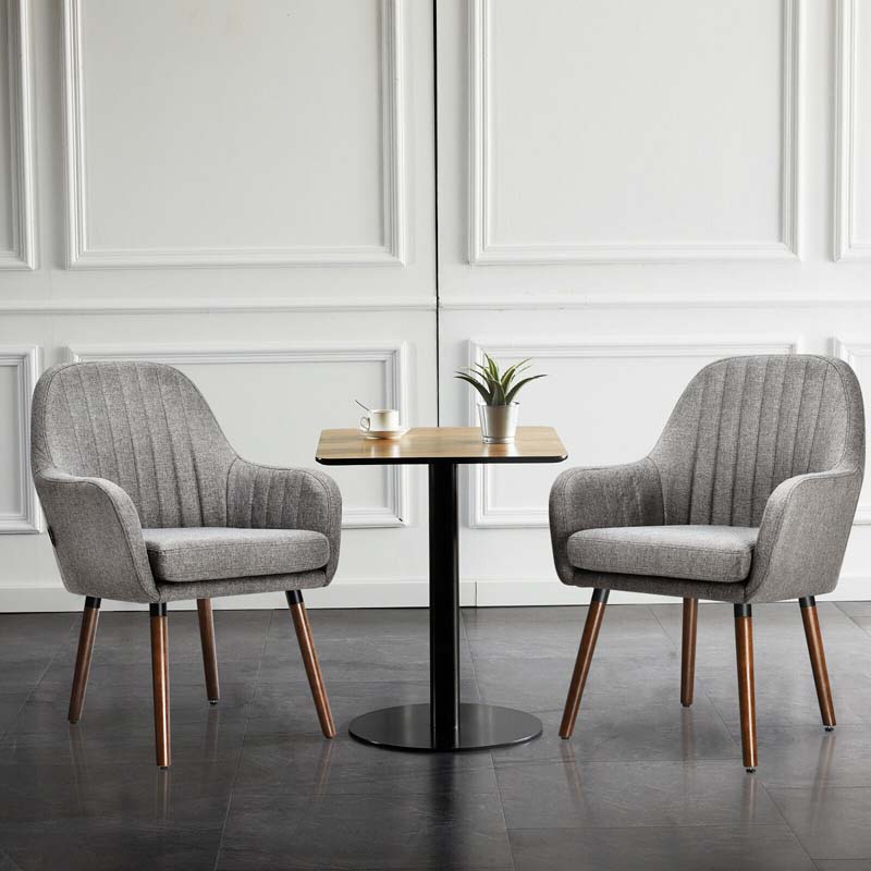 Set of 2 Fabric Dining Chairs, Accent Upholstered Arm Chair with Rubber Wood Legs, Thick Sponge Seat