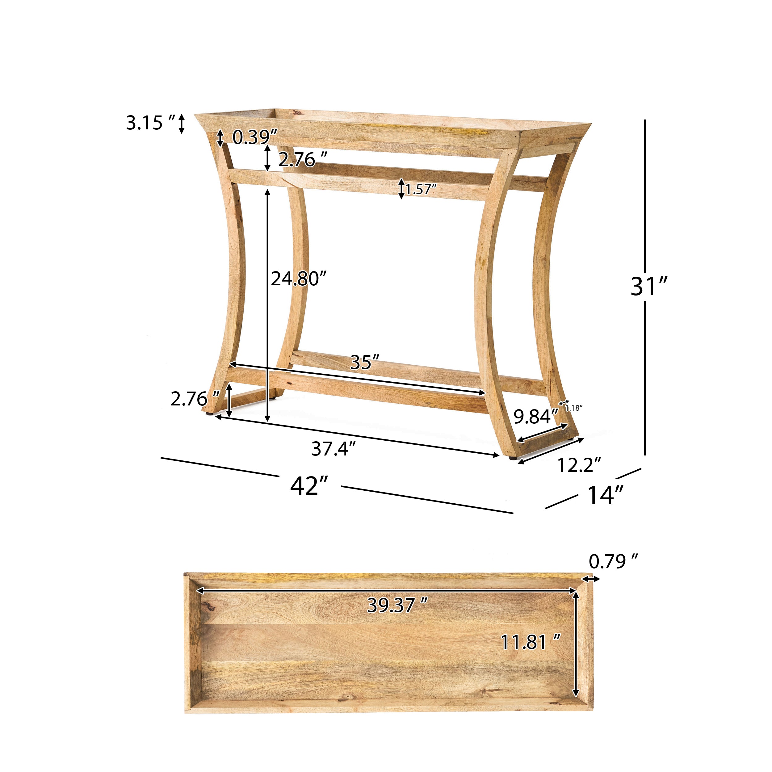 Thelen Rustic Handcrafted Mango Wood Console Table, Natural