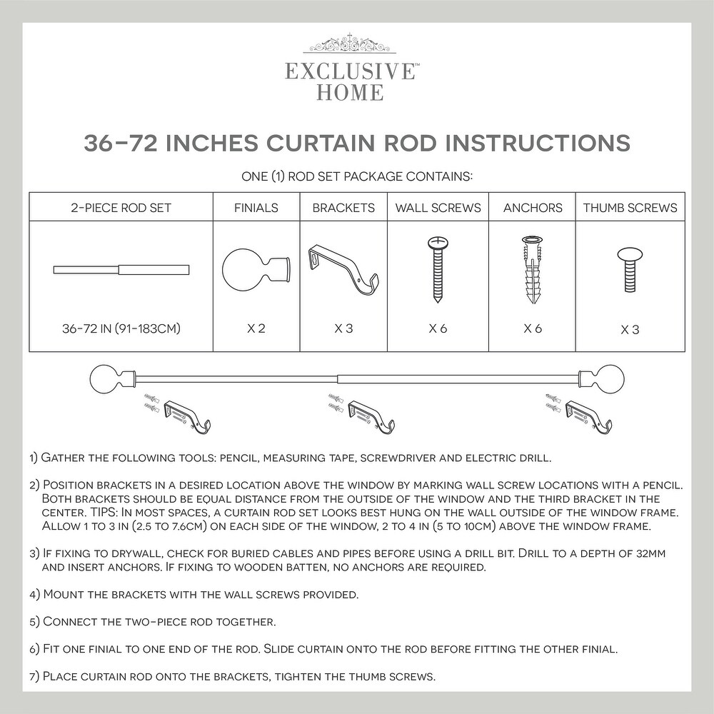 ATI Home Curtains Catherine Curtain Rod and Finial Set