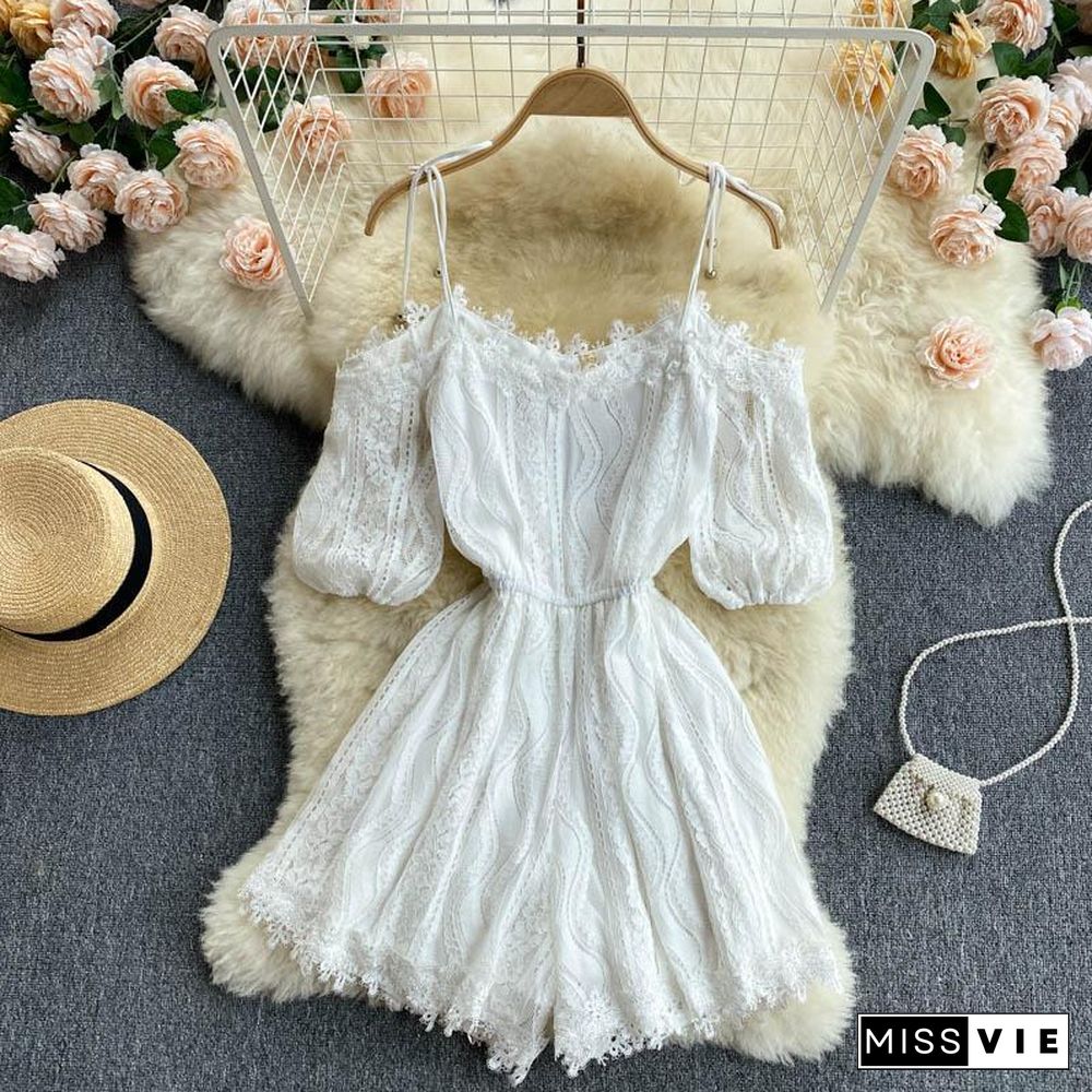 Chic Off Shoulder Lace Rompers P10757