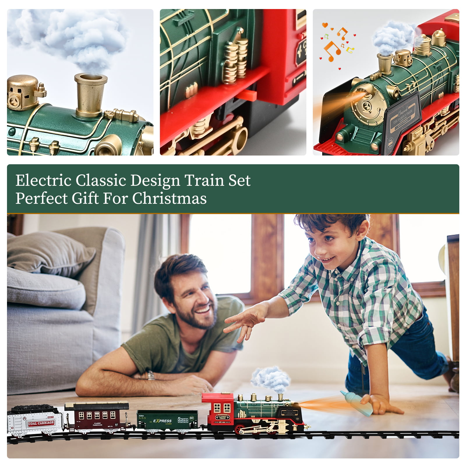 FANL Train Set Toy， RC Train Set W/ Smoke， Lights， Sounds Railway ， Rechargeable Electric Train Toy Birthday Gift Toys for Age 3 4 5 6 + Kids