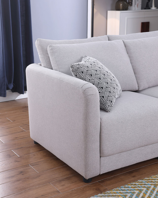 Penelope Light Gray Linen 4 Seater Sofa With 2 Ottoman and Pillows   Transitional   Sectional Sofas   by Kolibri Decor  Houzz