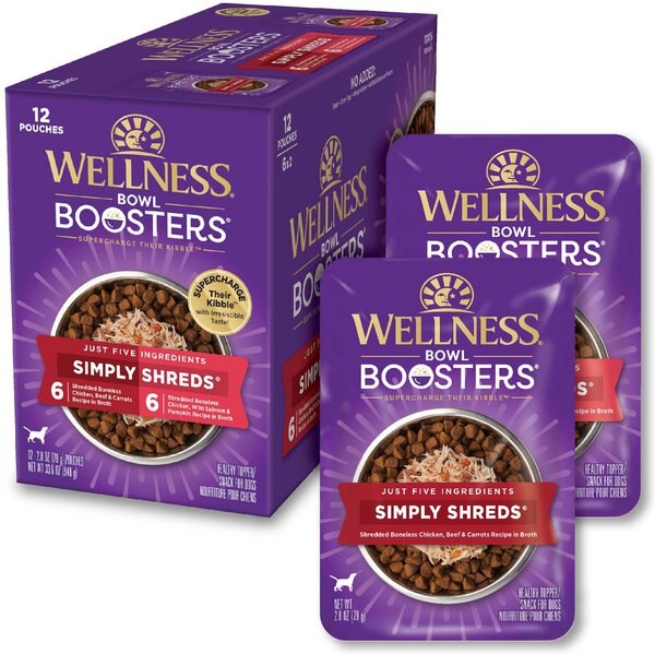 Wellness Bowl Boosters Simply Shreds Variety Pack Dog Food Tooping， 2.8-oz pouch， 12 count