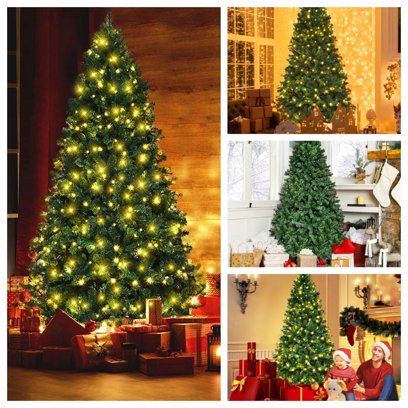 7 FT Green Pre-Lit Artificial Christmas Tree with 300 Warm White LED Lights & 1096 Hinged Branch Tips