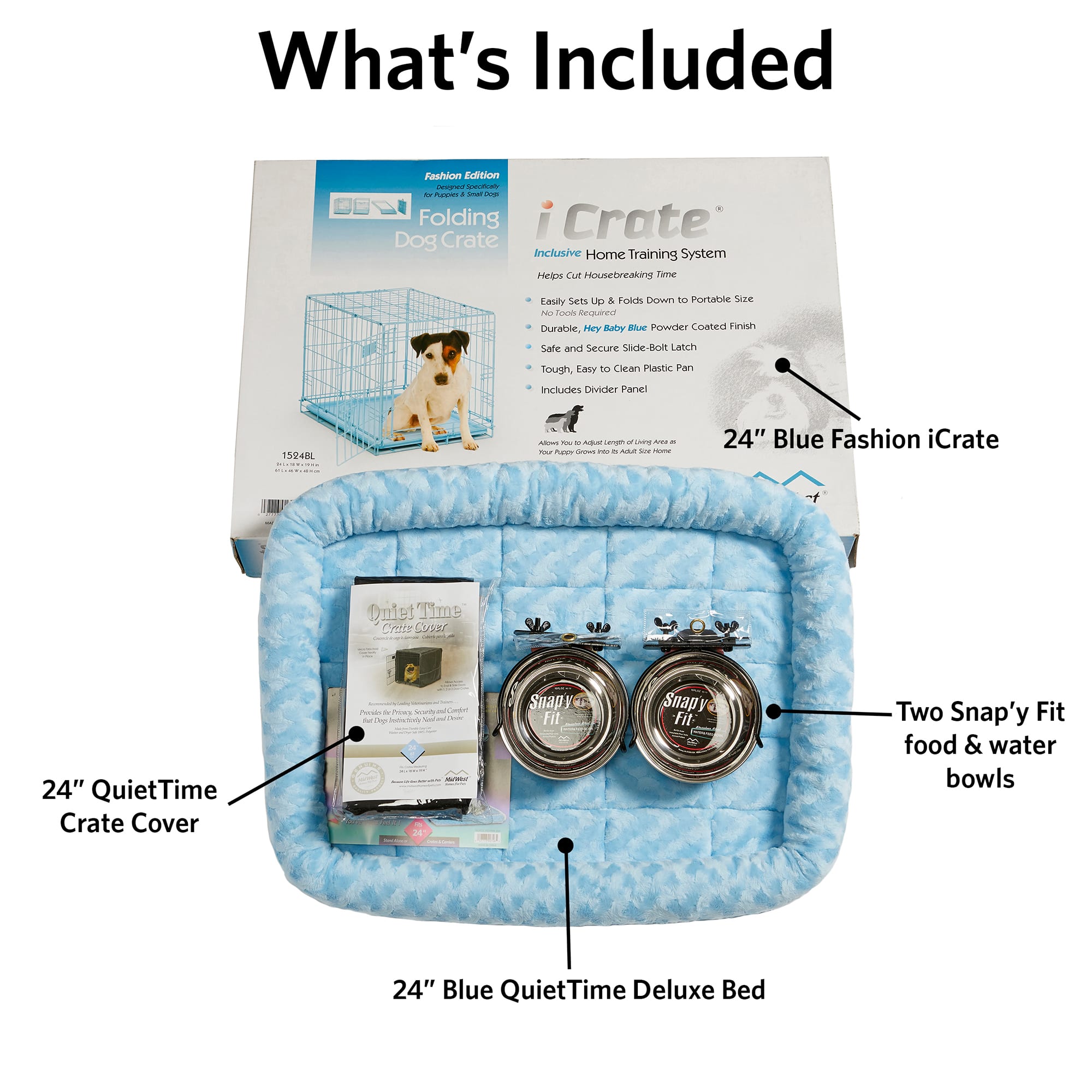 Midwest Blue iCrate Starter Kit Bundle for Dogs， 24.51