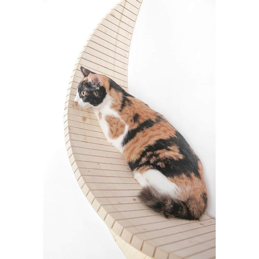 AndMakers MYZOO Medium Luna Crescent Moon Shape Wall Mounted Wood Cat Bed MZ-Luna