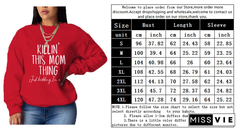 Loose Letter Print Casual Pullover Sweatshirts