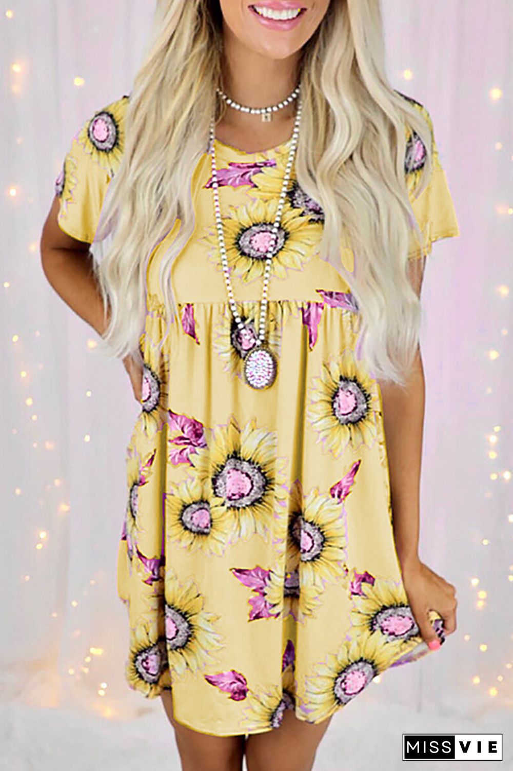 Casual Street Floral Split Joint O Neck Dresses