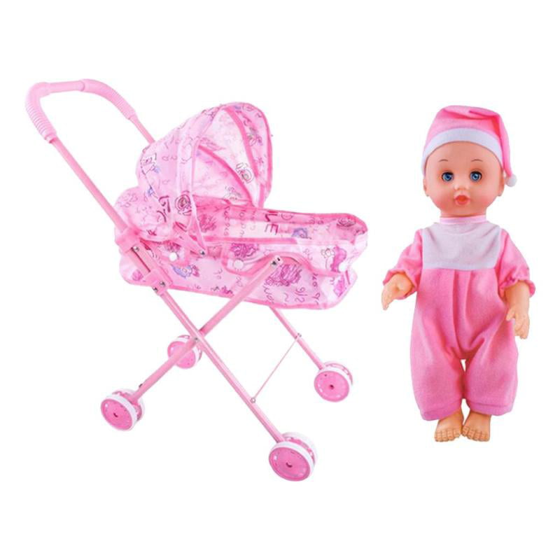 Kids Pretend Role Play Toys Baby Doll and Stroller Cart Trolley Children Toy A