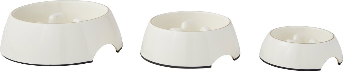 Frisco Melamine Slow Feed Dog and Cat Bowl with Gold Trim， Cream