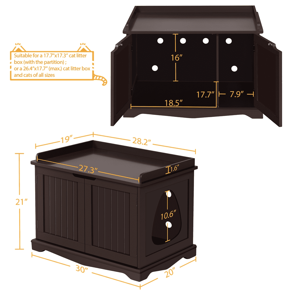 Topeakmart Wood Cat Litter Box Enclosure with Double Doors， Espresso