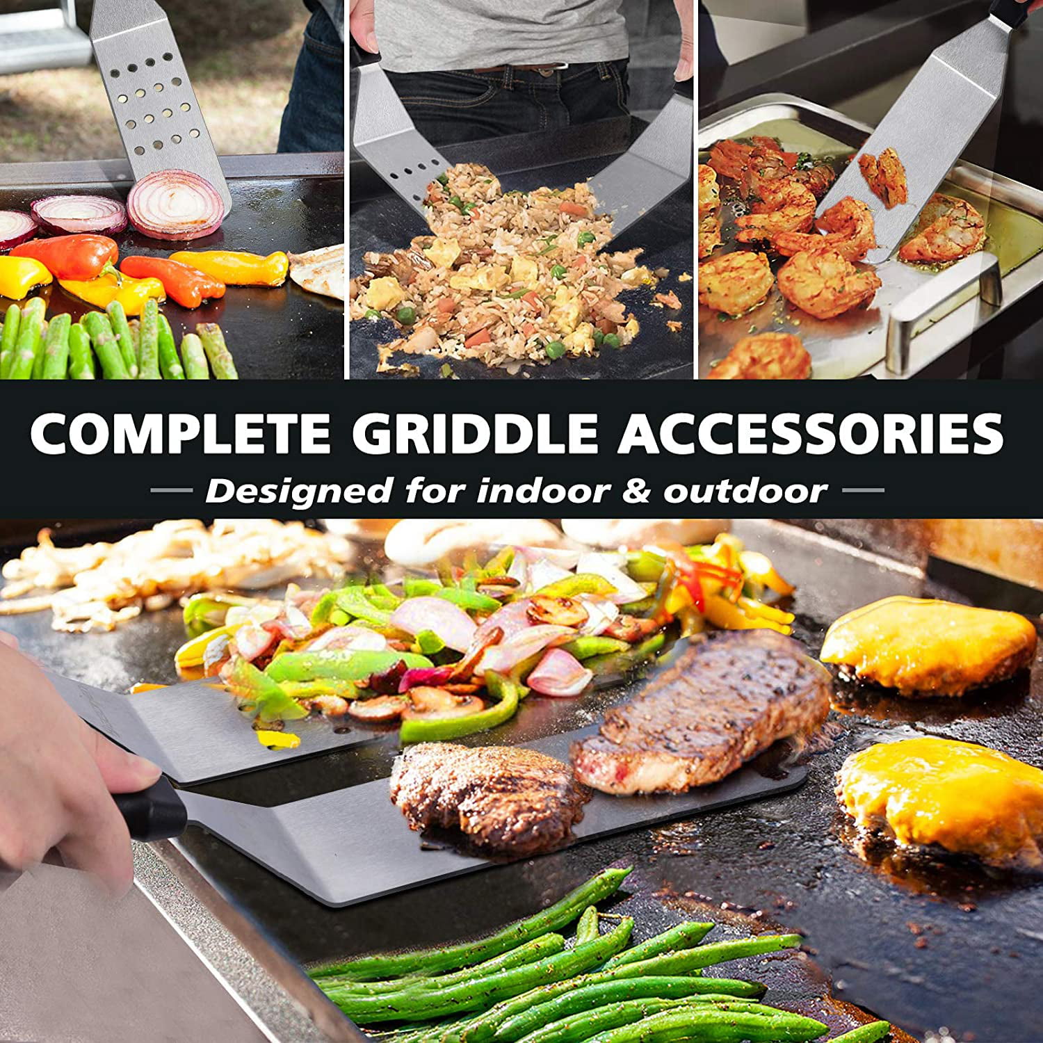 35pcs Blackstone Griddle Accessories Kit for Outdoor Camping, Stainless Steel Professional BBQ Grill Tools for Blackstone Camp Chef, Flat Top Grill Accessories Set with Basting Cover, Spatula, Scraper